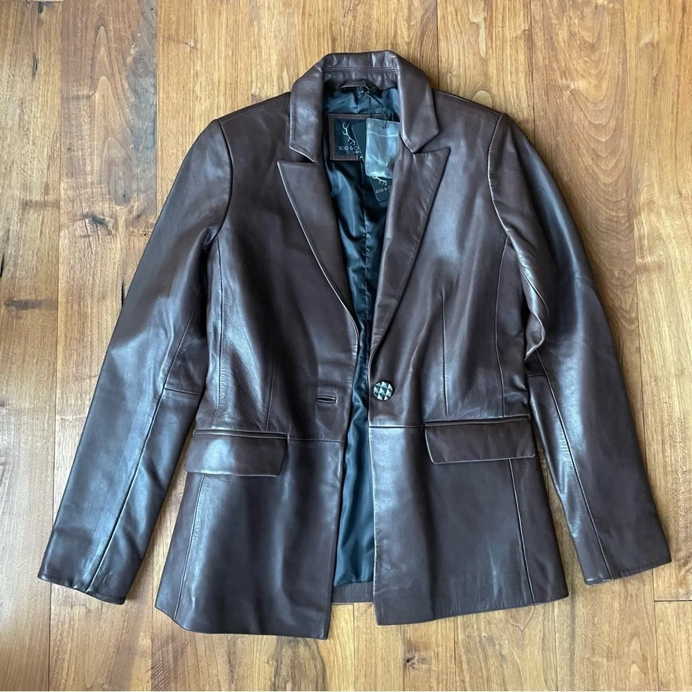 Bod & Christensen Chocolate Brown Leather Blazer size M NWT - Picture 4 of 14